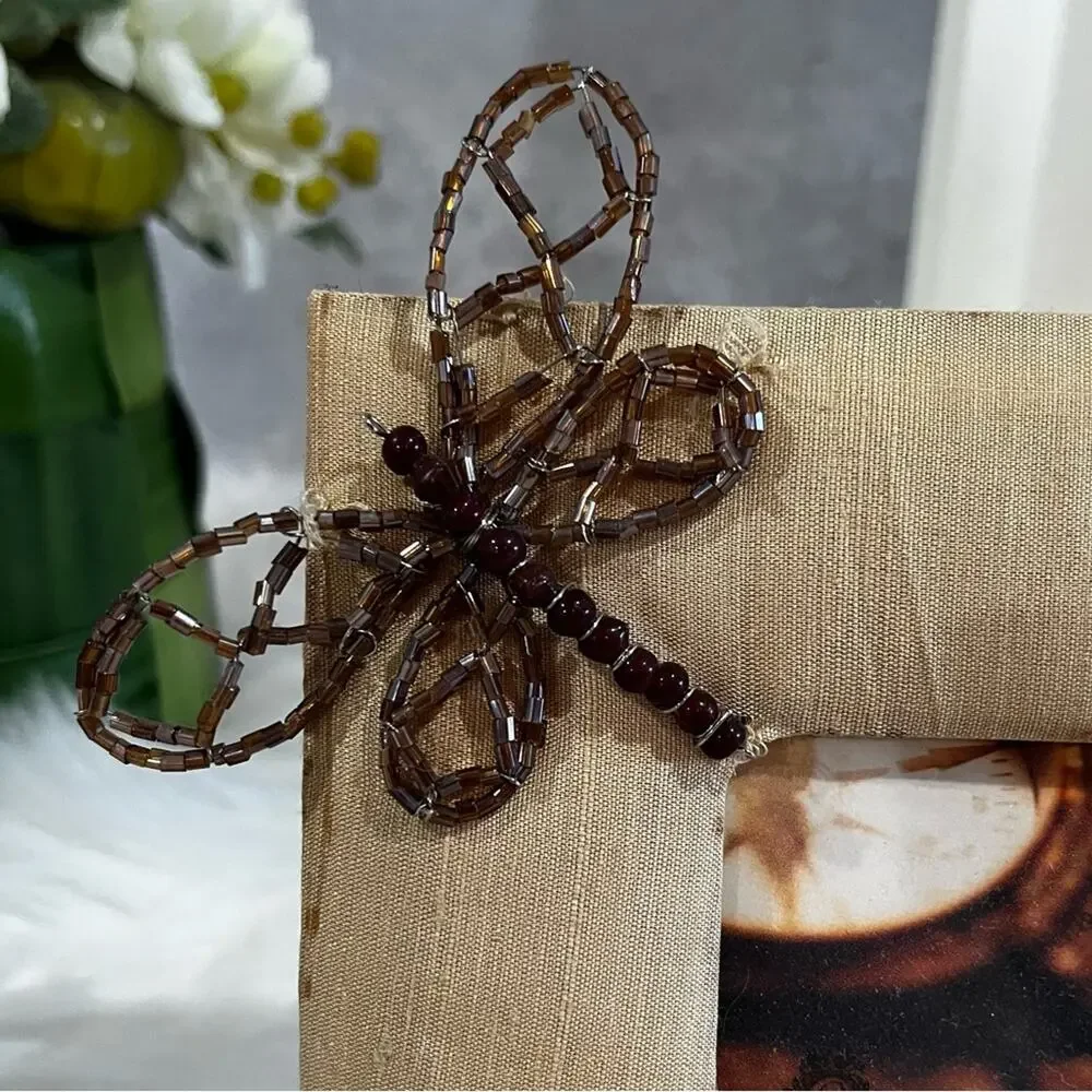 NEW Fusion Pier One Silk Dragonfly 3x3 Square Picture Frame Set Chocolate Gold